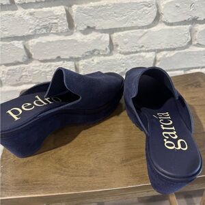 Pedro Garcia Deep Blue Suede Slip-On Mules